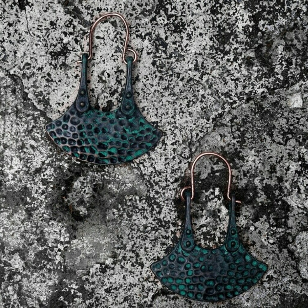 Patina Hammered Dangle Earrings - Picture 3 of 4
